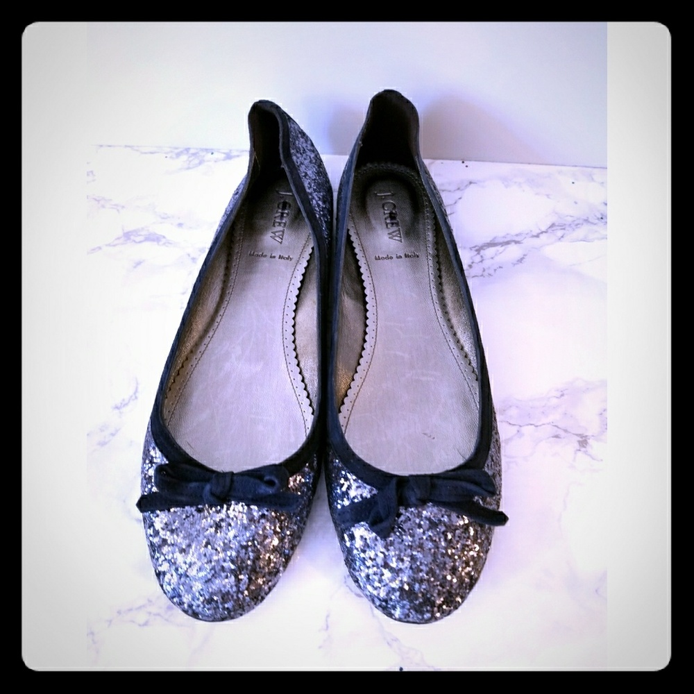 JCrew navy glitter ballet flats Italy 9.5 fits 10!